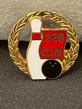 Vintage 225 Club Bowling Pin & Ball Laurel Pin - Red, White, Black, Gold